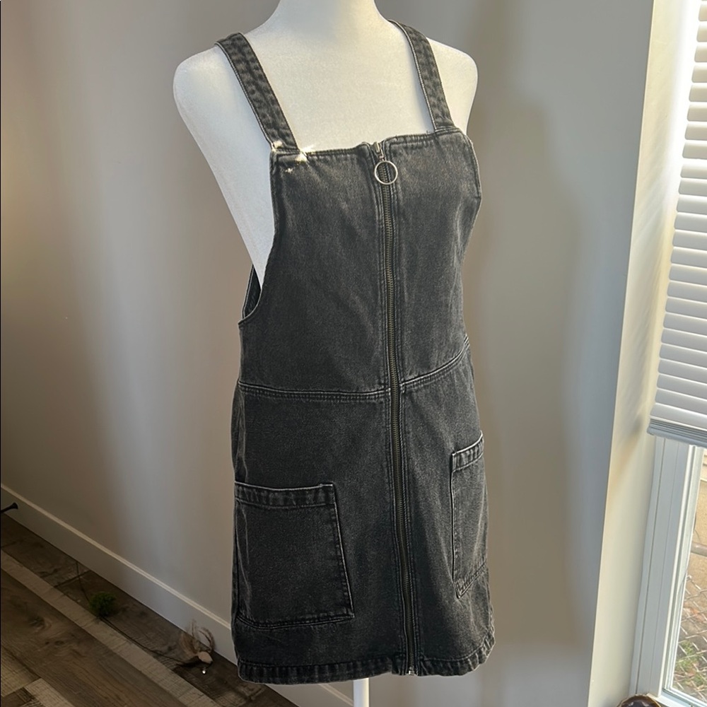 Monki Charcoal Denim Zip-Up Mini Dress